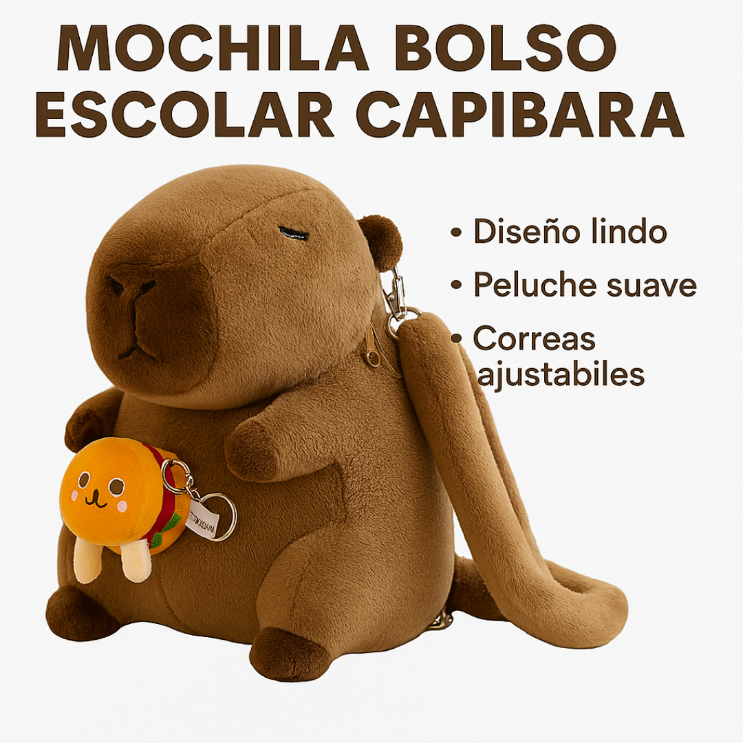 CapiBag™ - Mochila de Peluche Capibara Kawaii con Hamburguesa